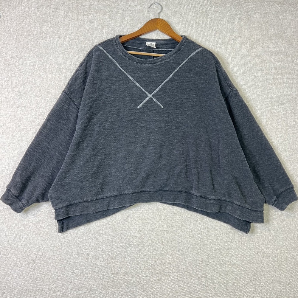 We The Free People Come Again Charcoal Gray Boho Oversized Top Womens Size Small